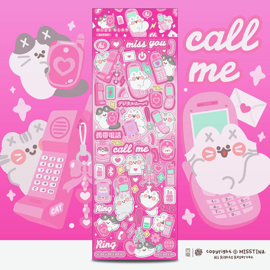 「MISSTINA」 Retro mobile phone MI flash film borderless stickers original cat waterproof notebook stickers celebrity card