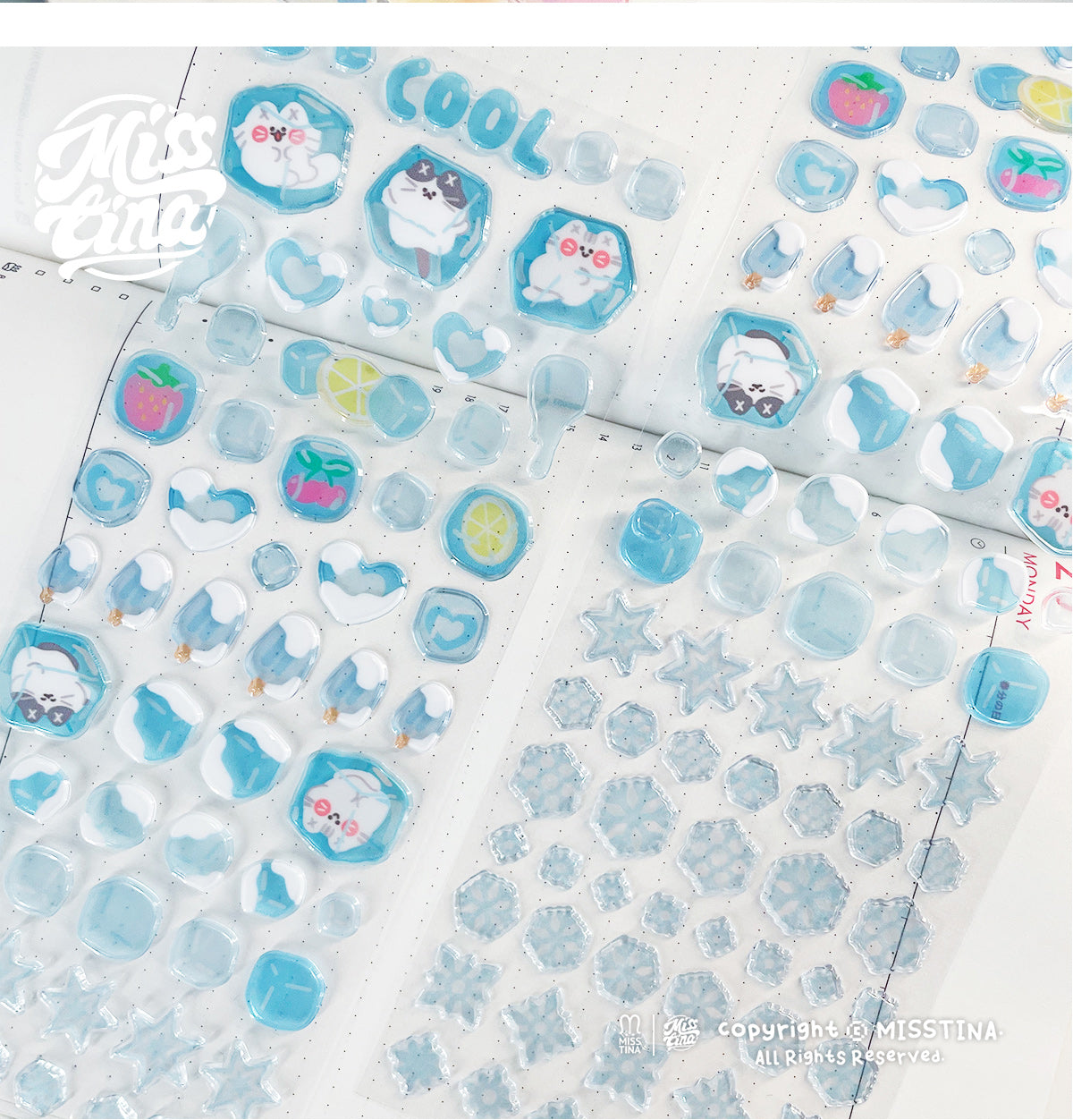 MISSTINA original transparent snowflake ice candy DECO three-dimensional stickers diary notebook card
