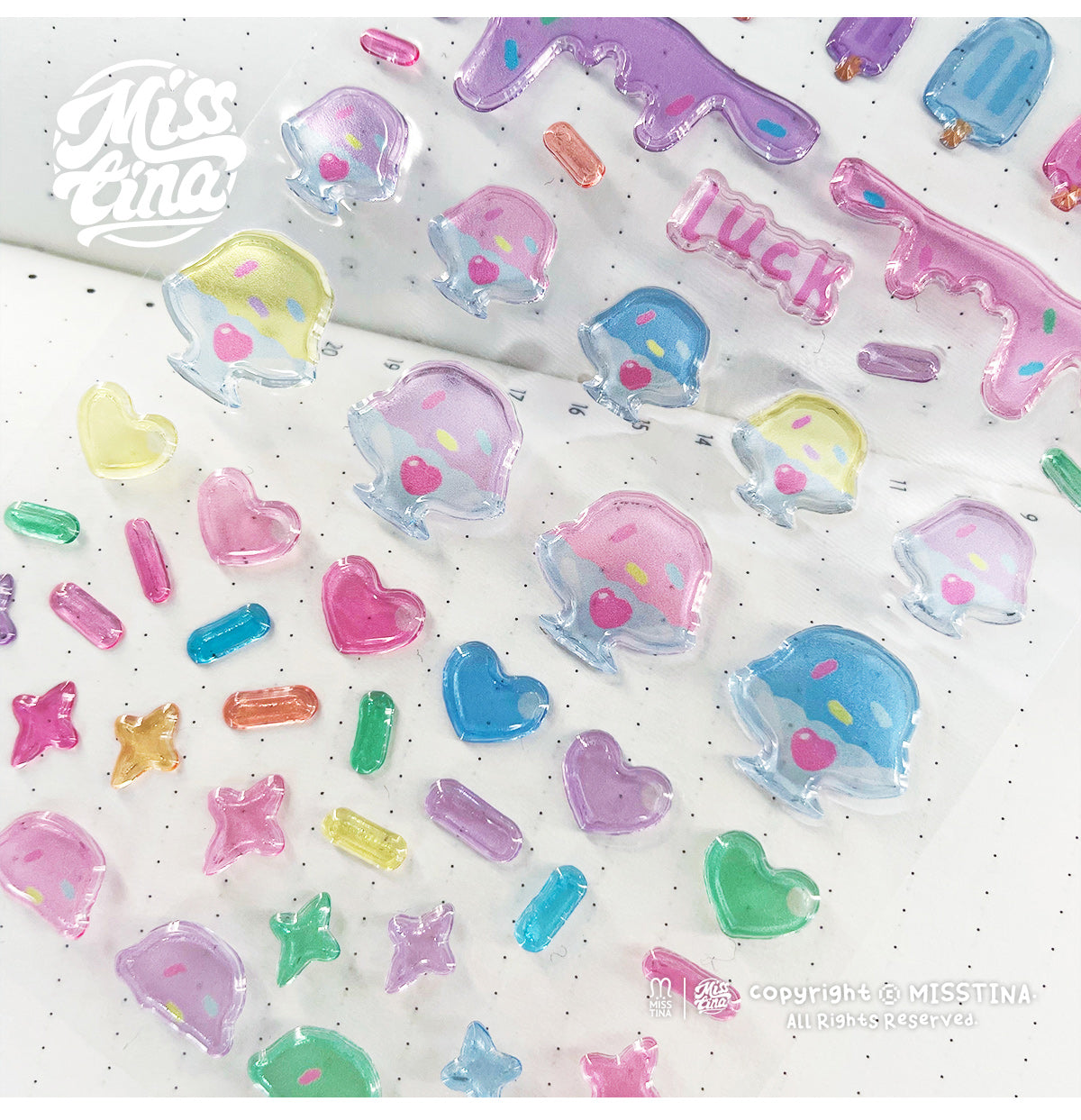 MISSTINA original transparent snowflake ice candy DECO three-dimensional stickers diary notebook card
