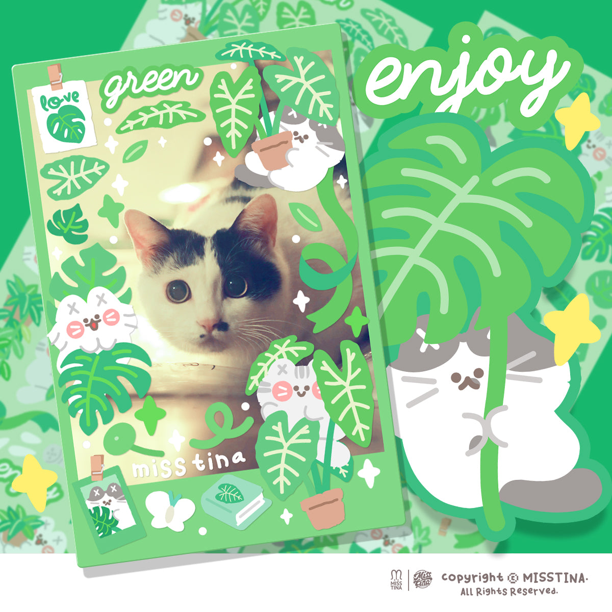 「MISSTINA」Plants green plants Mi original flash film borderless stickers waterproof handbook celebrity card stickers