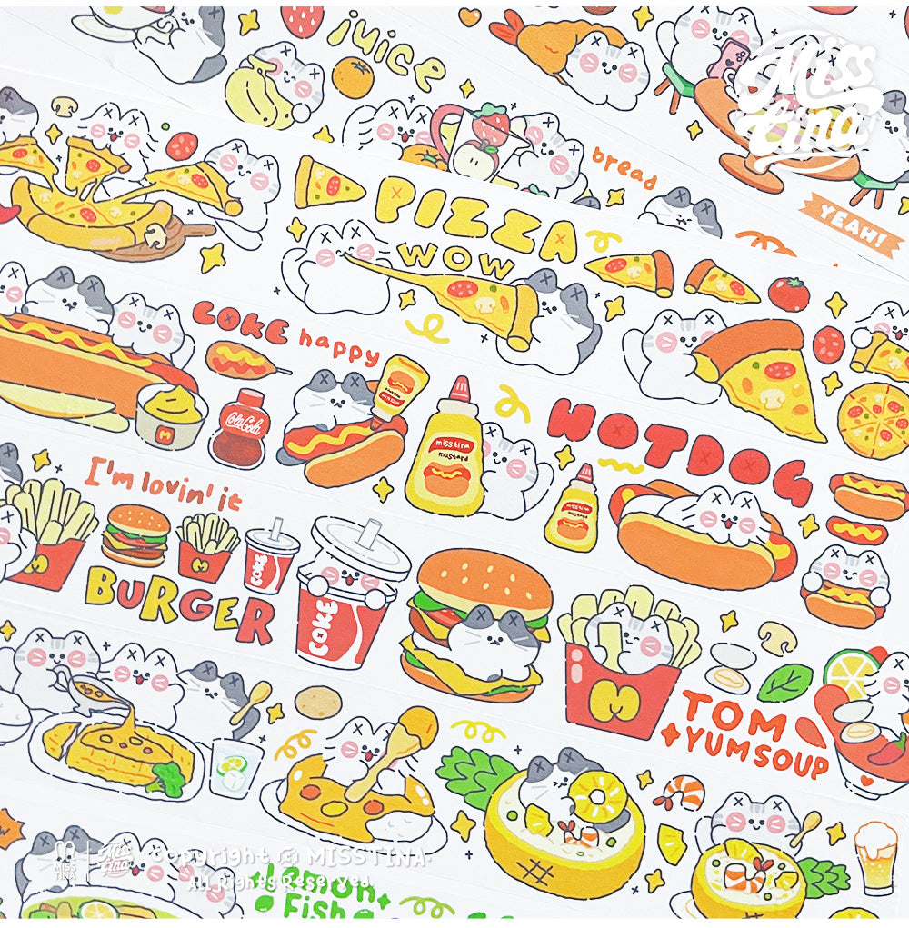 "MISSTINA" tape MI cat eat eat smooth PET and paper special oil decoration notebook sticker original