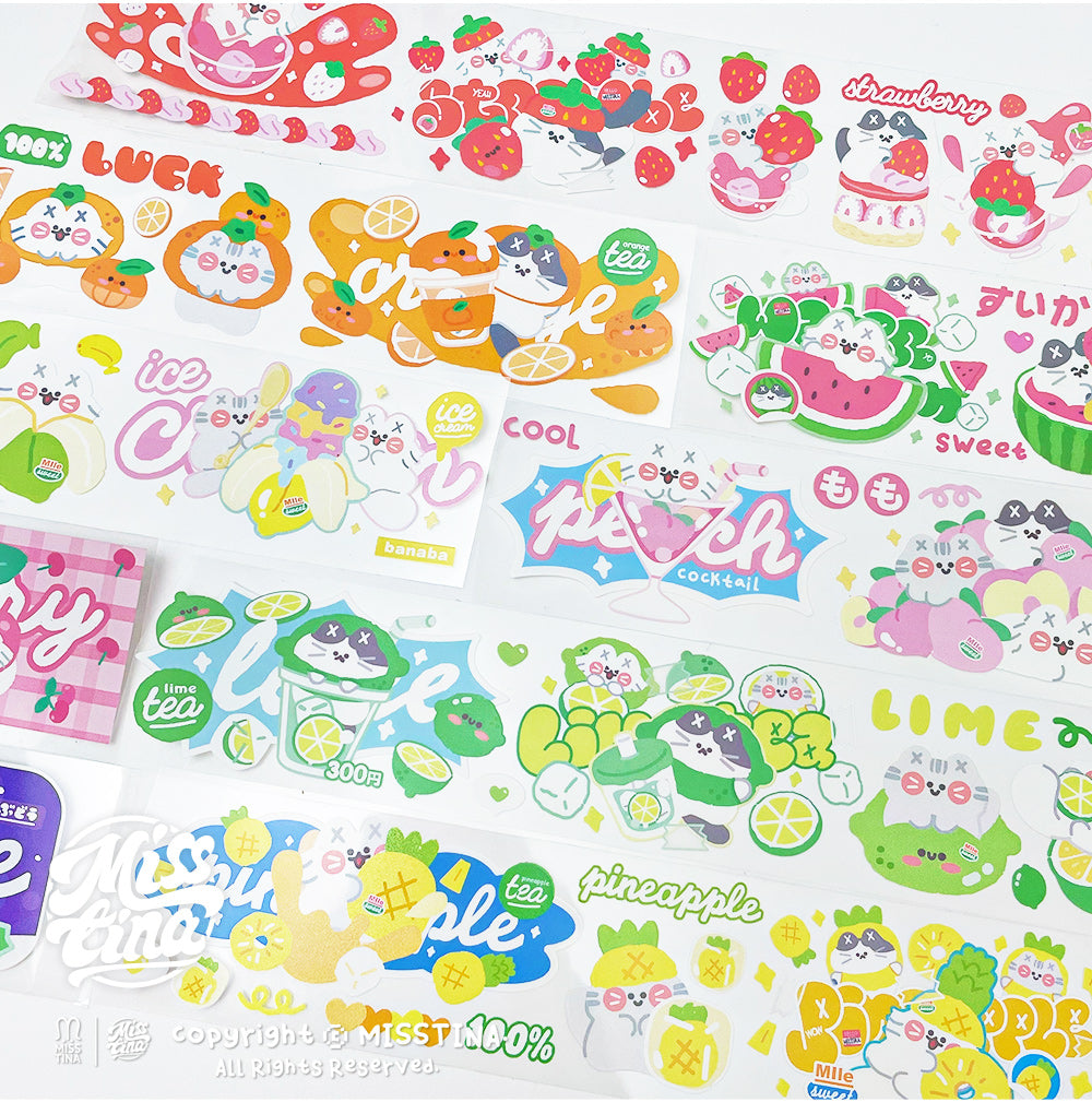 "MISSTINA" tape MI favorite fruit season glossy PET decorative notebook sticker original cat material