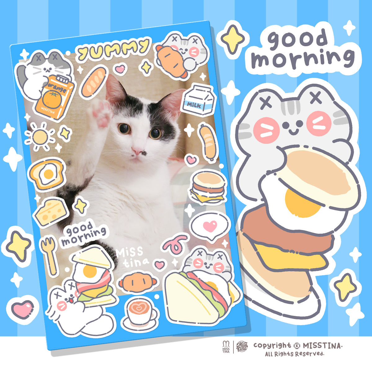 "MISSTINA" Breakfast MI series flash film stickers original waterproof diary notebook stickers celebrity card stickers