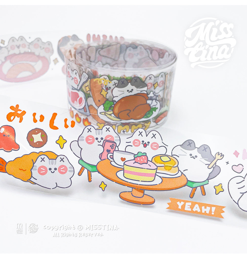 "MISSTINA" tape MI cat eat eat smooth PET and paper special oil decoration notebook sticker original