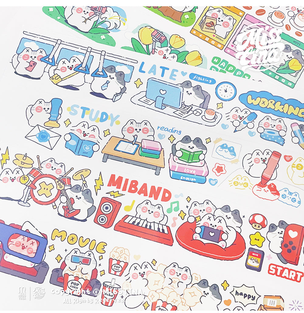 "MISSTINA" tape MI's 365-day glossy PET and paper special oil decorative notebook stickers original cat