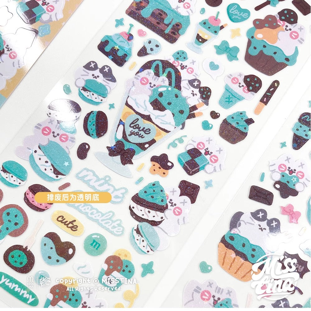 MISSTINA Mint Chocolate Mi Flash Film Borderless Sticker Original Waterproof Notebook Matte Film Star Coo Card