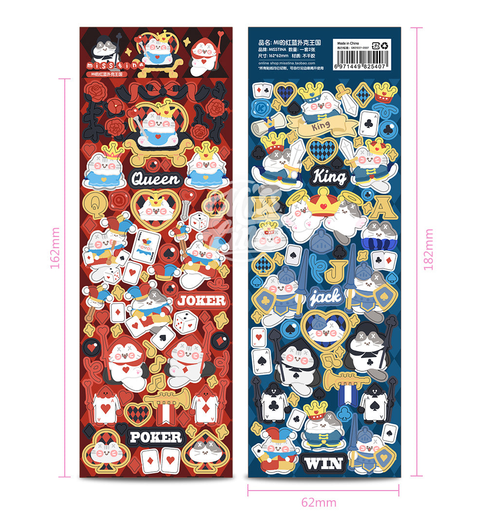 "MISSTINA" MI's red and blue Poker Kingdom plain laser film stickers original waterproof notebook stickers