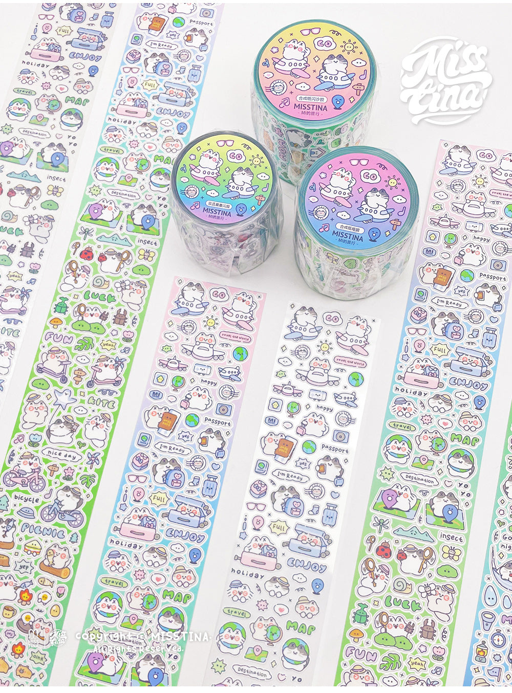 「MISSTINA」MI's travel mi sticker roll tape star glitter sand film original handbook matte film Guka