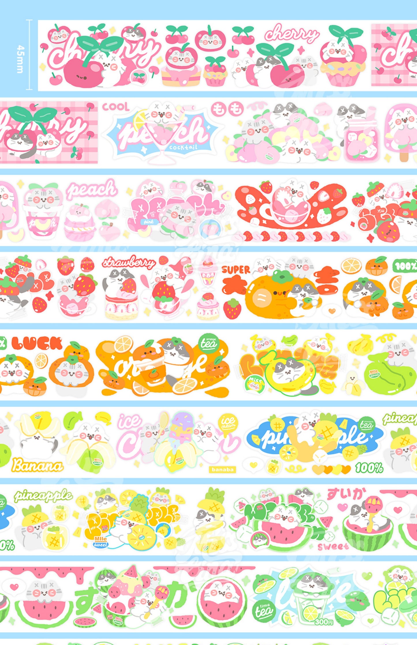 "MISSTINA" tape MI favorite fruit season glossy PET decorative notebook sticker original cat material