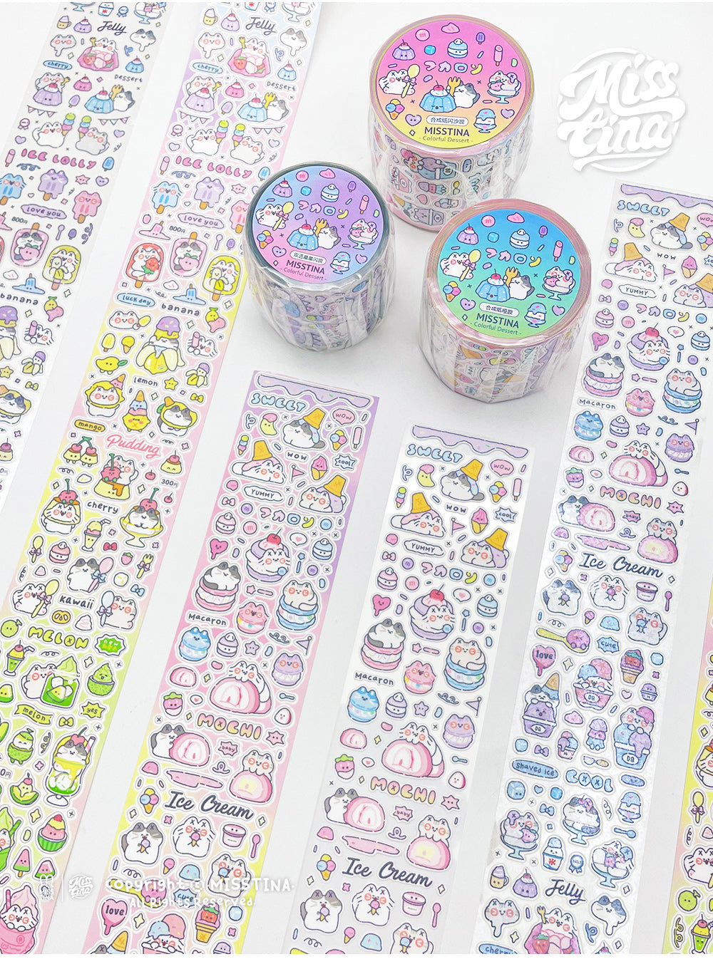 「MISSTINA」Colorful Dessert Sticker Roll Tape Star Flash Sand Film Original Matte Film Guka