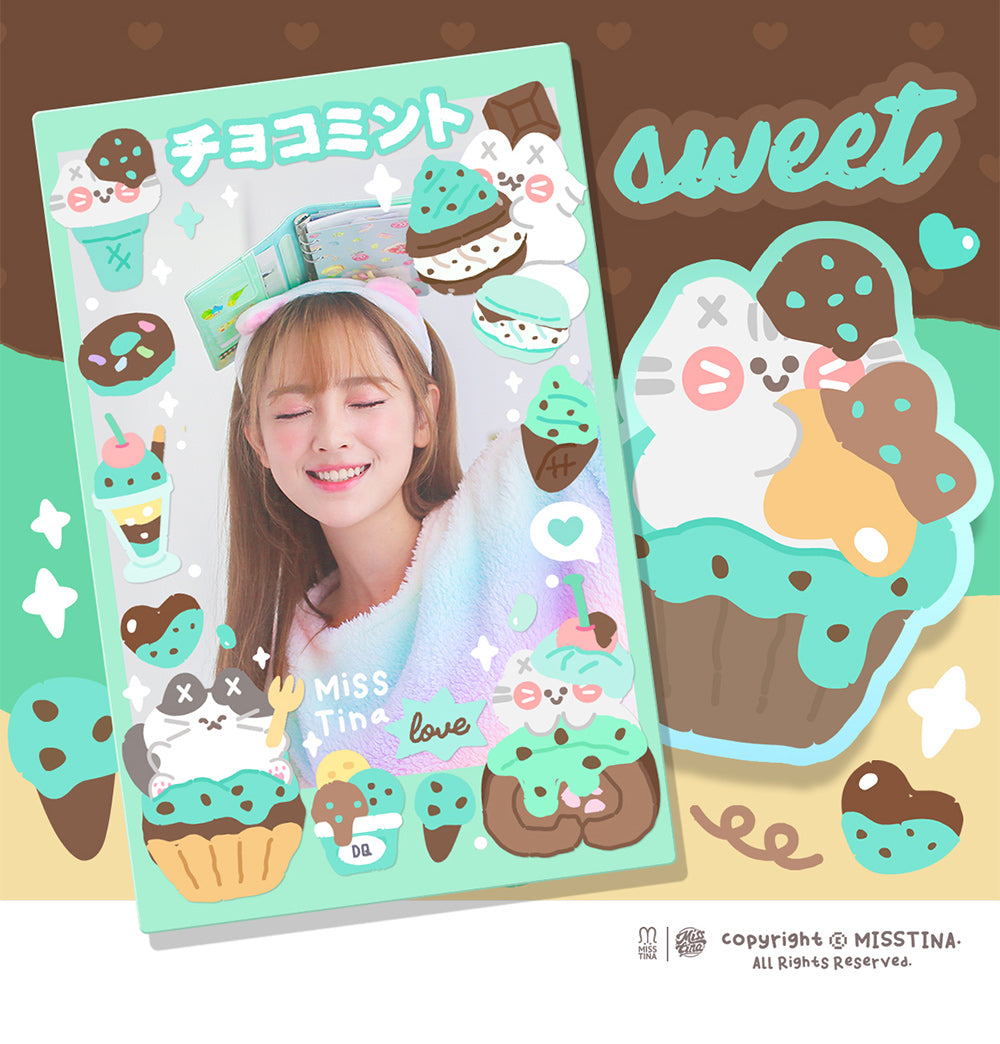 MISSTINA Mint Chocolate Mi Flash Film Borderless Sticker Original Waterproof Notebook Matte Film Star Coo Card