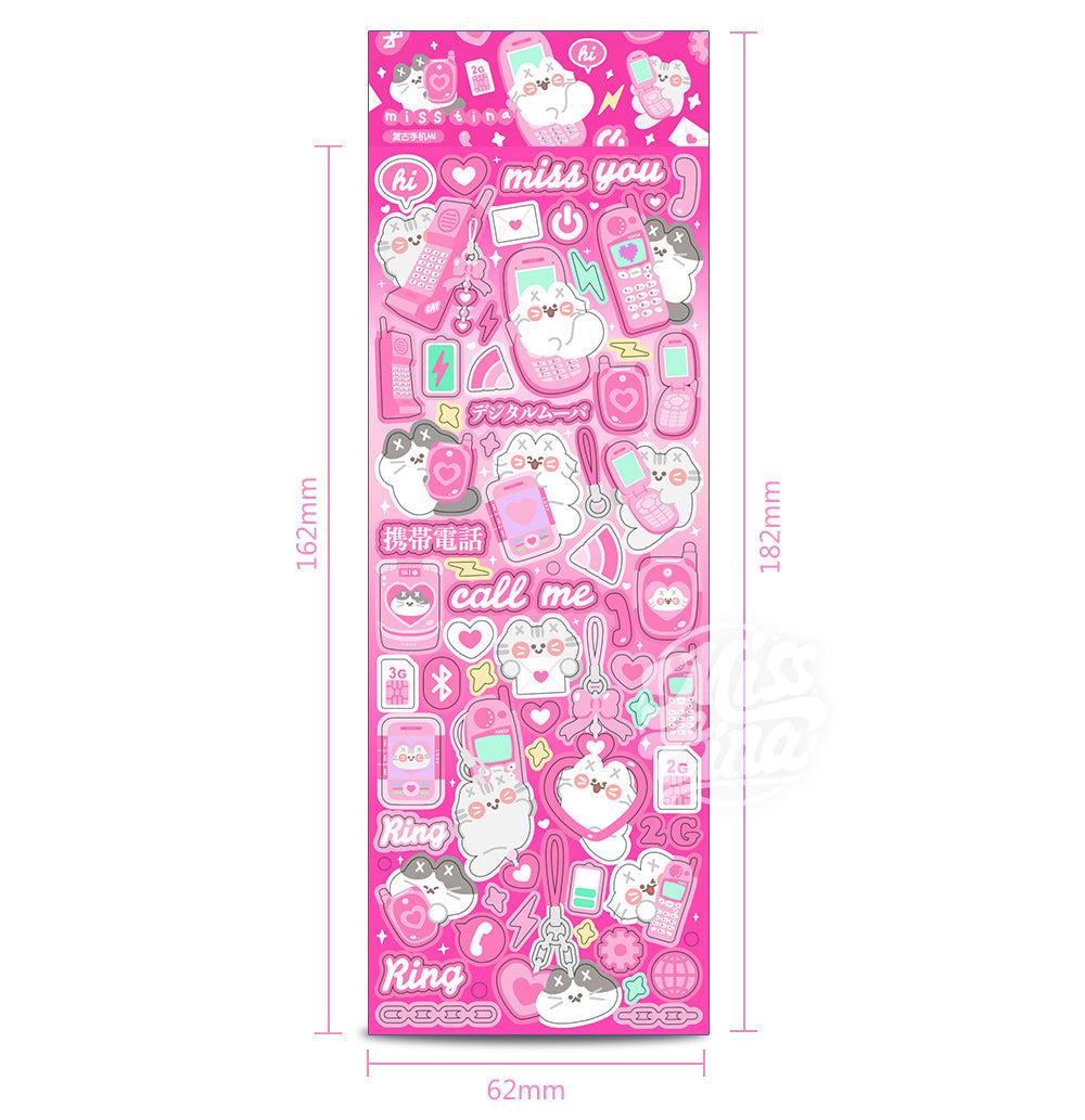 「MISSTINA」 Retro mobile phone MI flash film borderless stickers original cat waterproof notebook stickers celebrity card