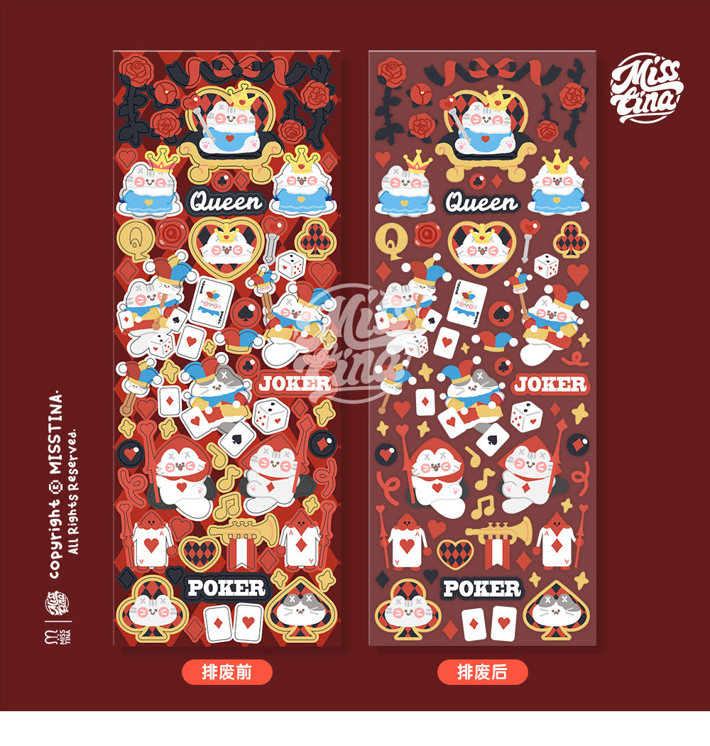 "MISSTINA" MI's red and blue Poker Kingdom plain laser film stickers original waterproof notebook stickers