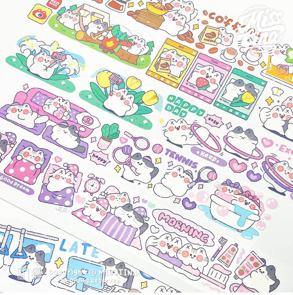 "MISSTINA" tape MI's 365-day glossy PET and paper special oil decorative notebook stickers original cat