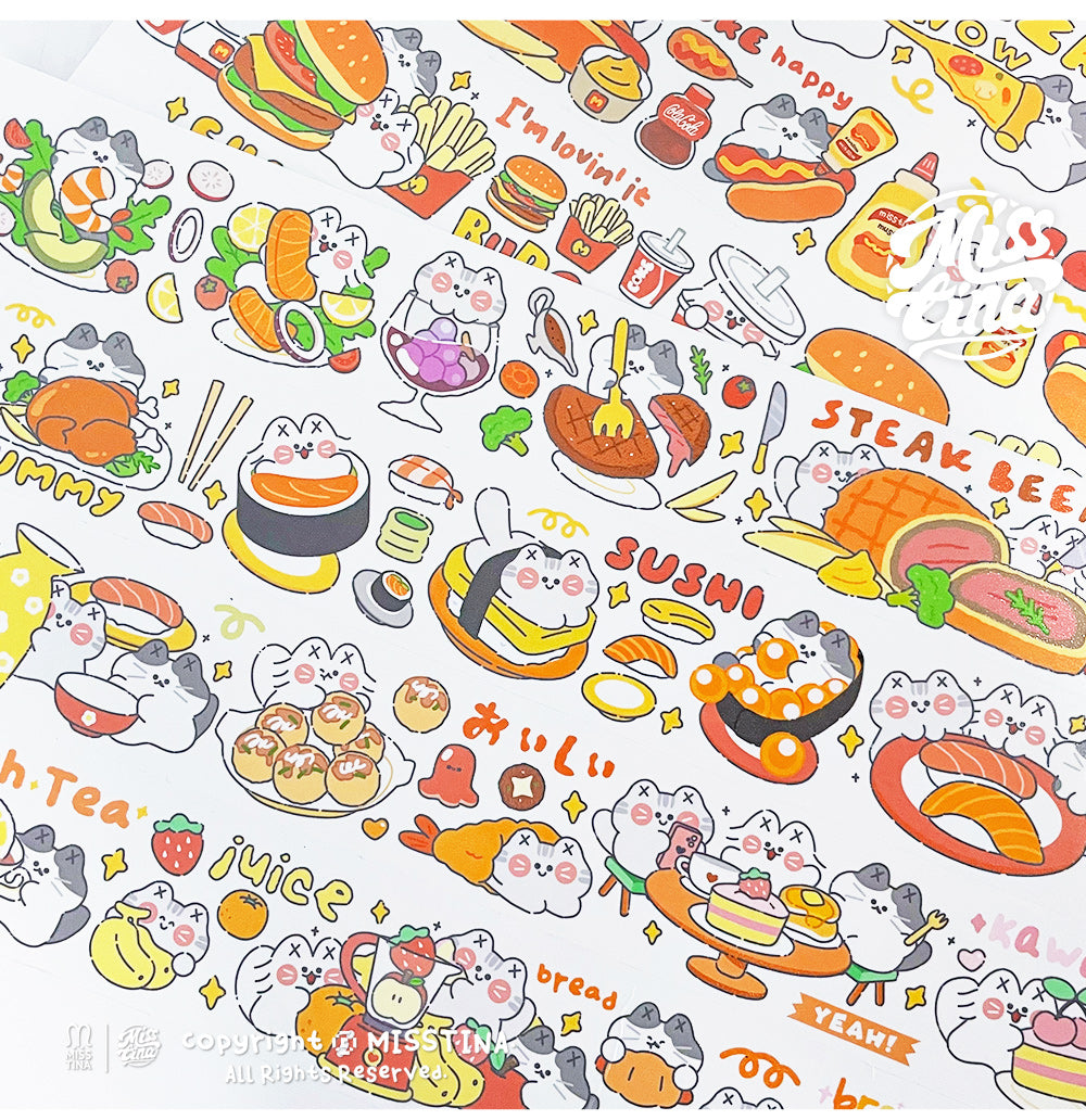 "MISSTINA" tape MI cat eat eat smooth PET and paper special oil decoration notebook sticker original