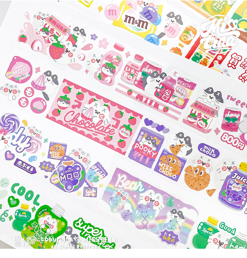 "MISSTINA" tape MI's drama treasure snack glossy PET decorative notebook sticker original cat
