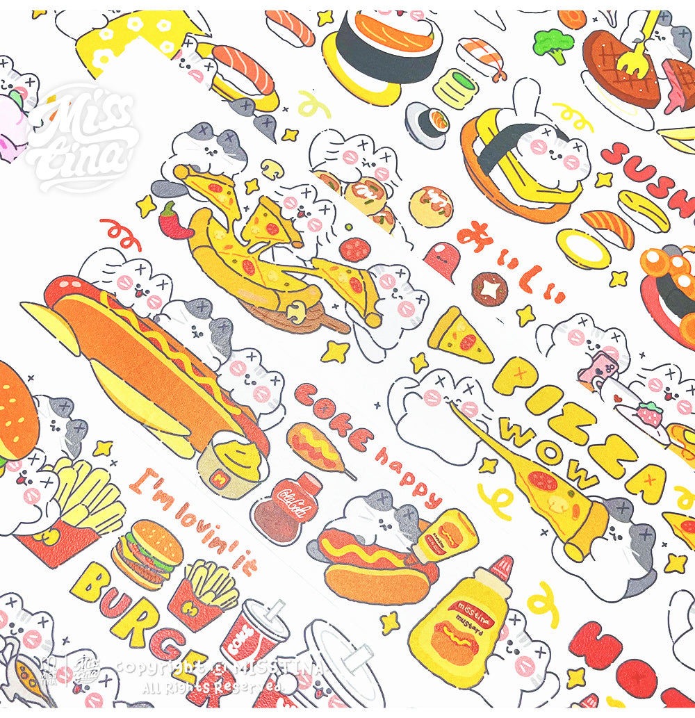 "MISSTINA" tape MI cat eat eat smooth PET and paper special oil decoration notebook sticker original