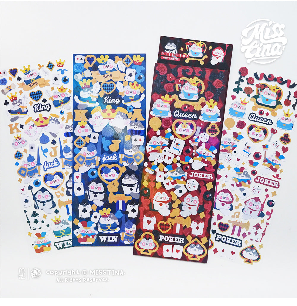 "MISSTINA" MI's red and blue Poker Kingdom plain laser film stickers original waterproof notebook stickers