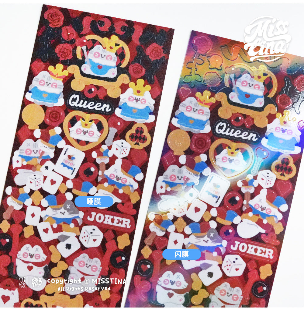 "MISSTINA" MI's red and blue Poker Kingdom plain laser film stickers original waterproof notebook stickers