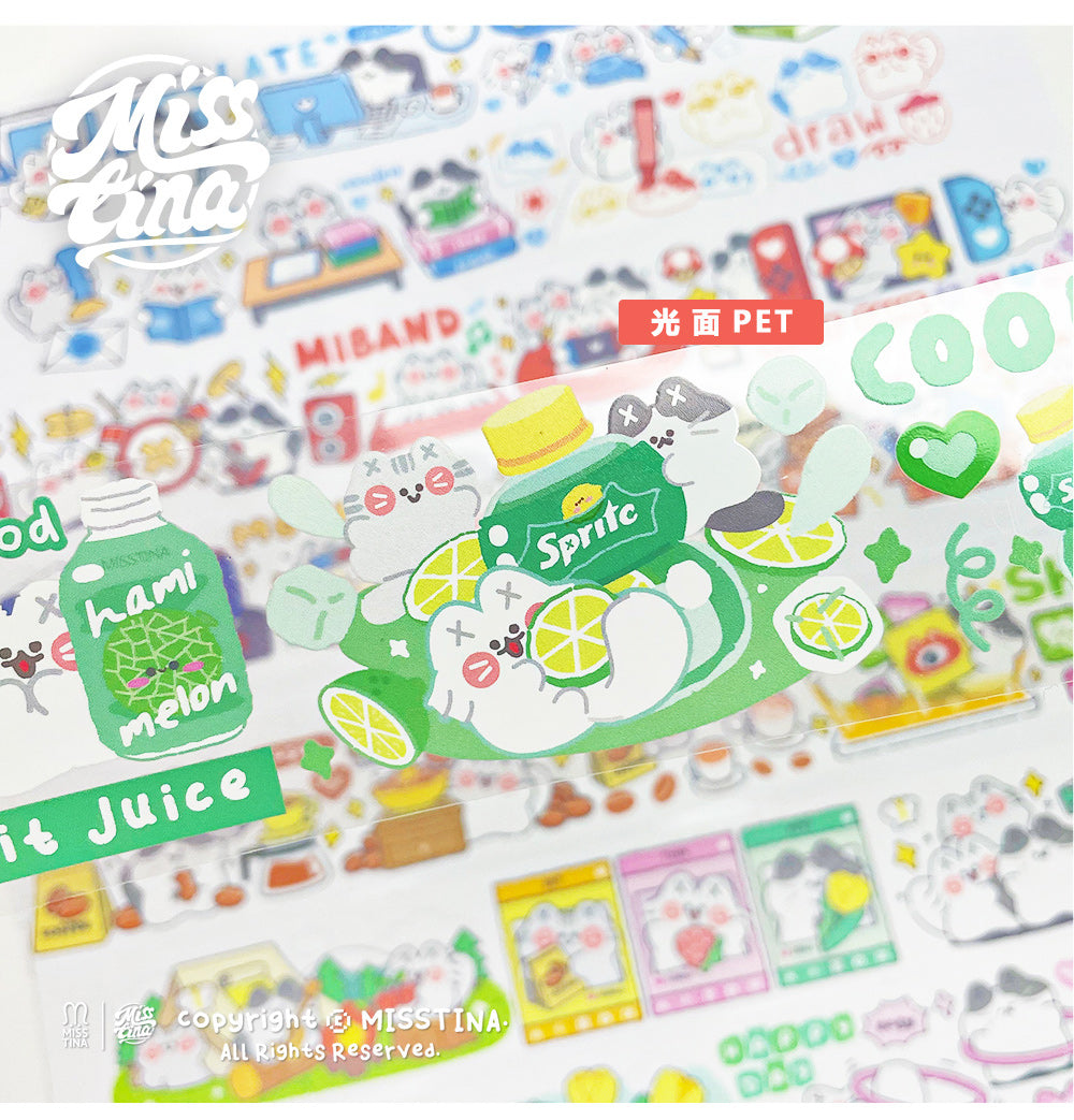 "MISSTINA" tape MI's drama treasure snack glossy PET decorative notebook sticker original cat