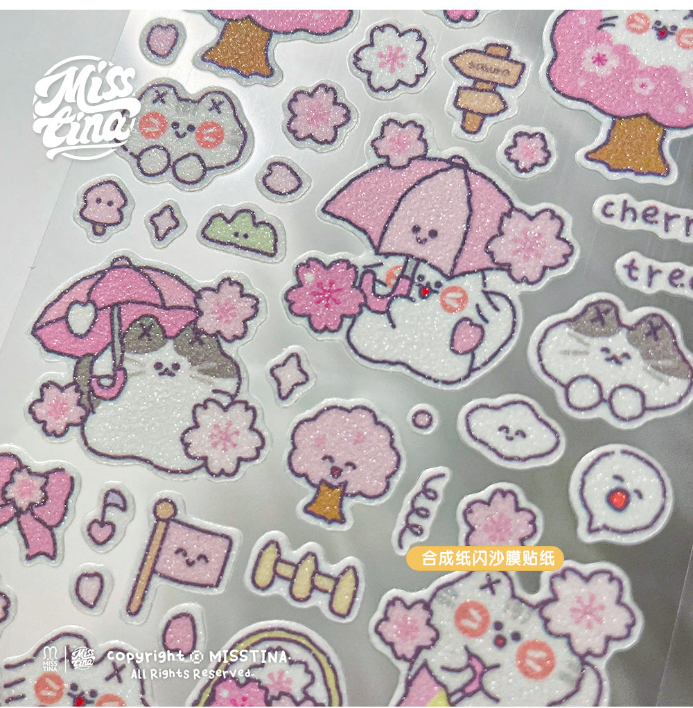 「MISSTINA」Spring Symphony Mi Stickers, Three Star Sparkling Sand Films, Original Handmade Curtain Matte Film, Guka Stickers