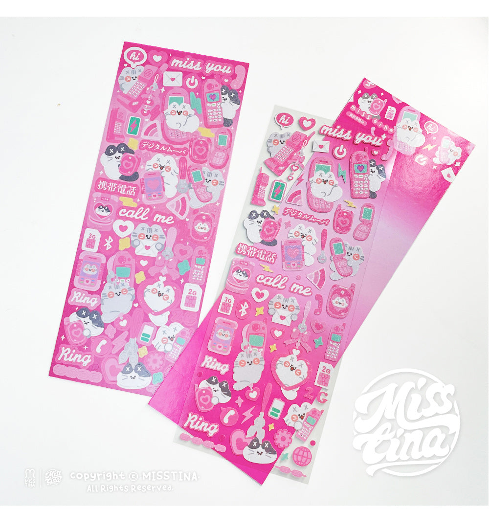 「MISSTINA」 Retro mobile phone MI flash film borderless stickers original cat waterproof notebook stickers celebrity card