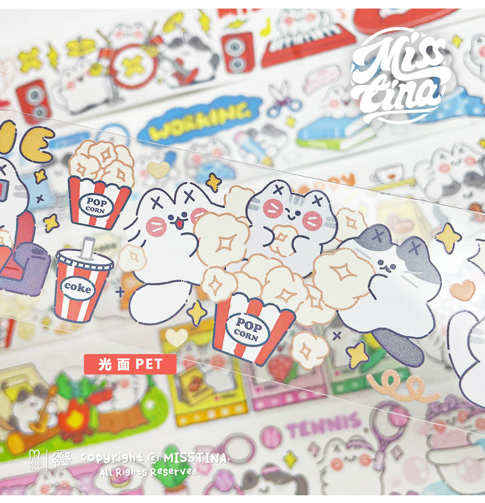 "MISSTINA" tape MI's 365-day glossy PET and paper special oil decorative notebook stickers original cat