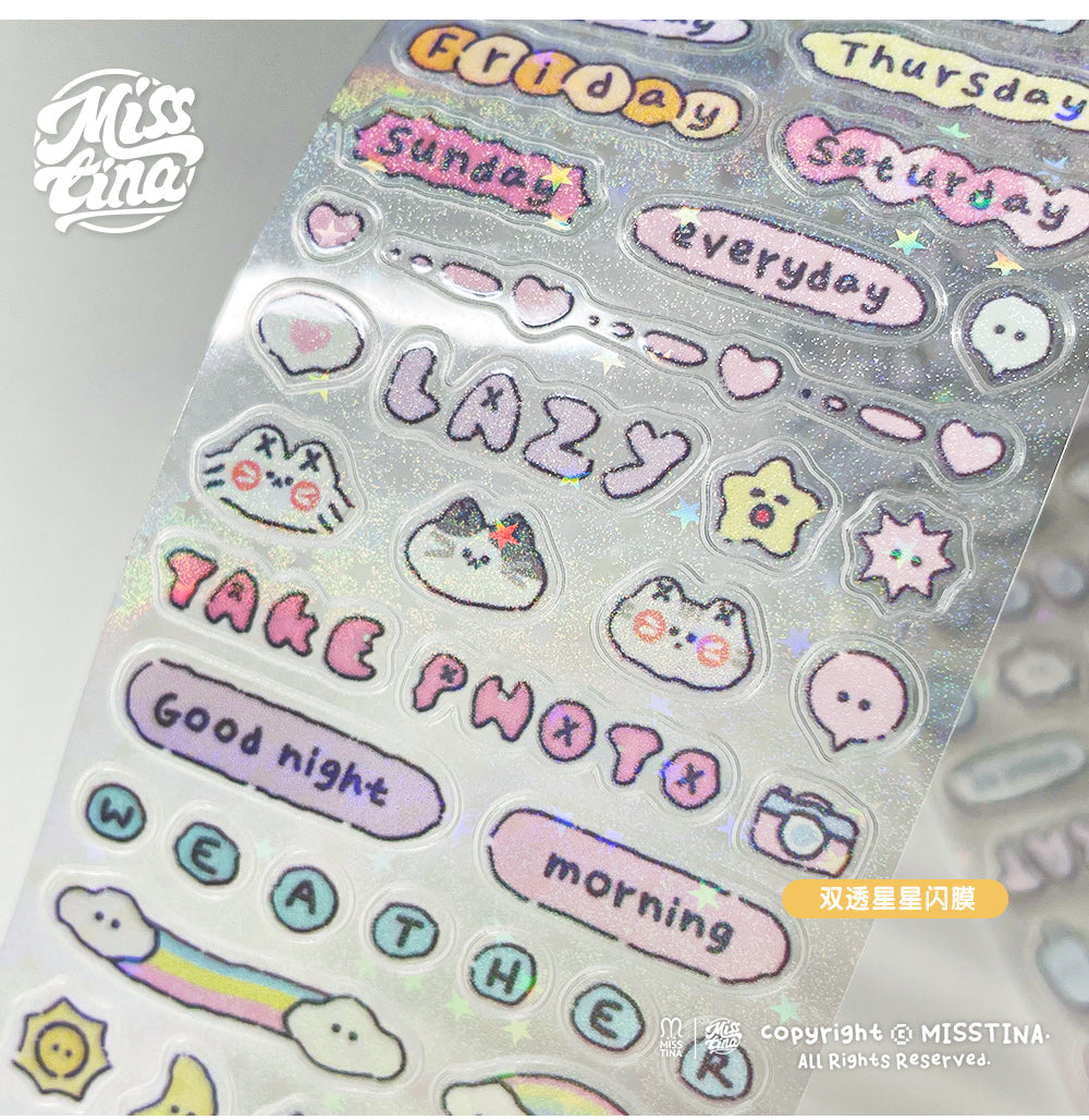 "MISSTINA" slightly sweet deco sticker roll tape star glitter sand film original handbook matte film star coo card