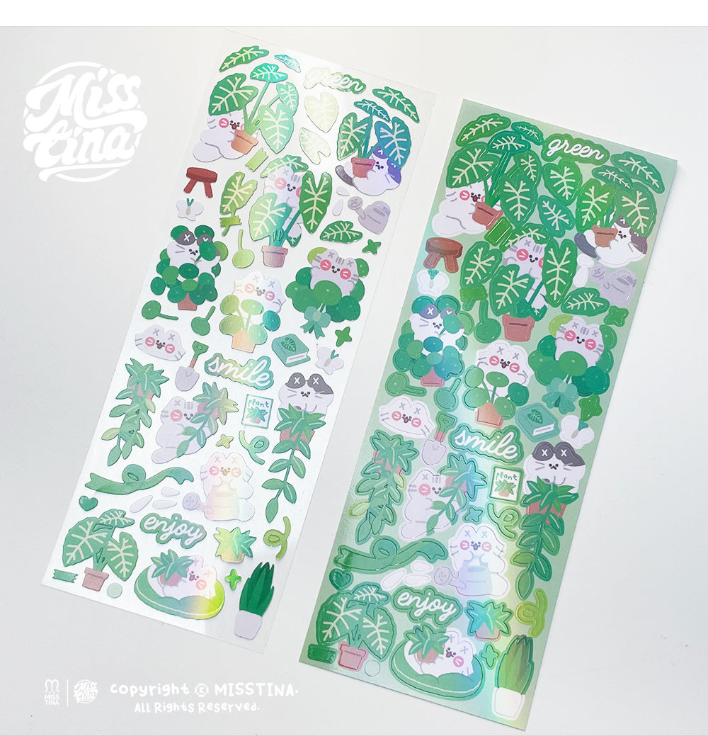 「MISSTINA」Plants green plants Mi original flash film borderless stickers waterproof handbook celebrity card stickers