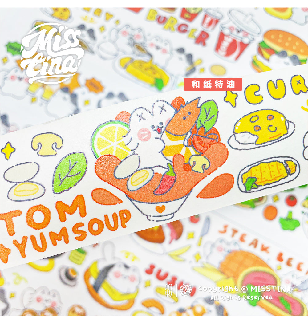 "MISSTINA" tape MI cat eat eat smooth PET and paper special oil decoration notebook sticker original