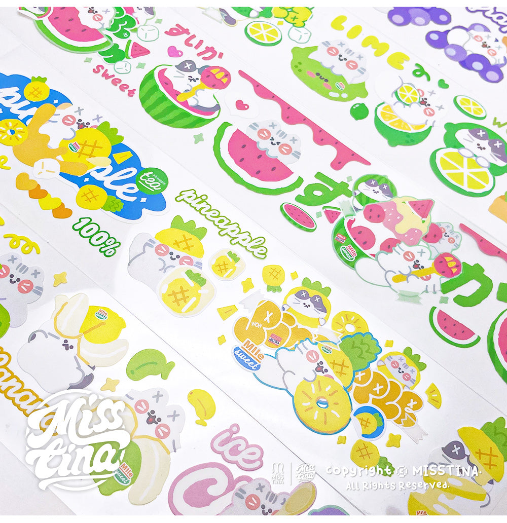 "MISSTINA" tape MI favorite fruit season glossy PET decorative notebook sticker original cat material