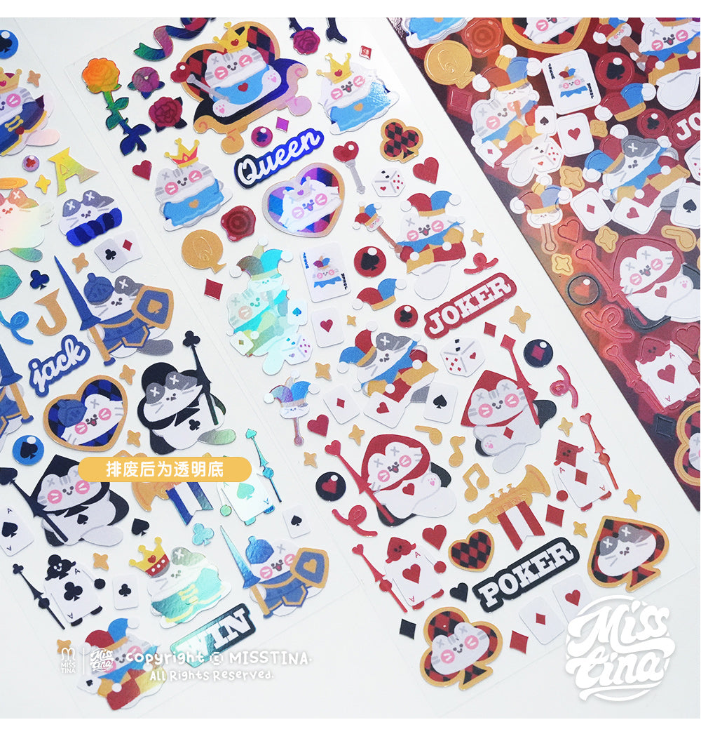 "MISSTINA" MI's red and blue Poker Kingdom plain laser film stickers original waterproof notebook stickers