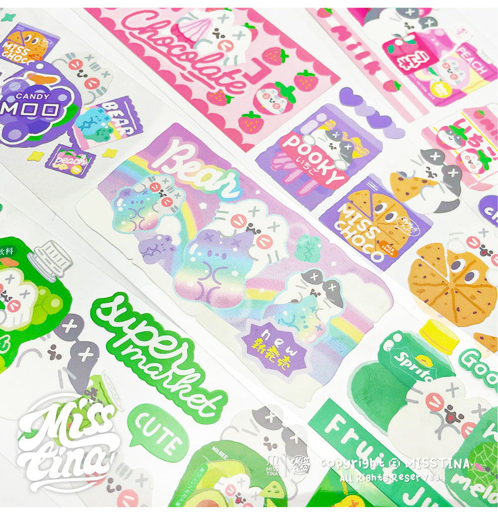 "MISSTINA" tape MI's drama treasure snack glossy PET decorative notebook sticker original cat