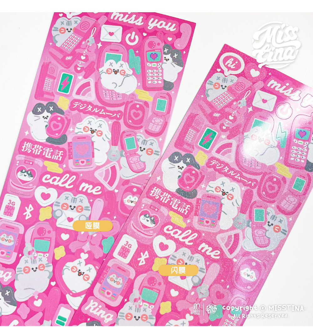 「MISSTINA」 Retro mobile phone MI flash film borderless stickers original cat waterproof notebook stickers celebrity card