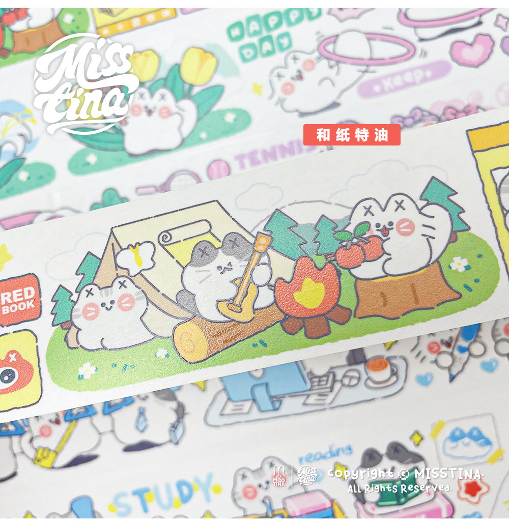 "MISSTINA" tape MI's 365-day glossy PET and paper special oil decorative notebook stickers original cat