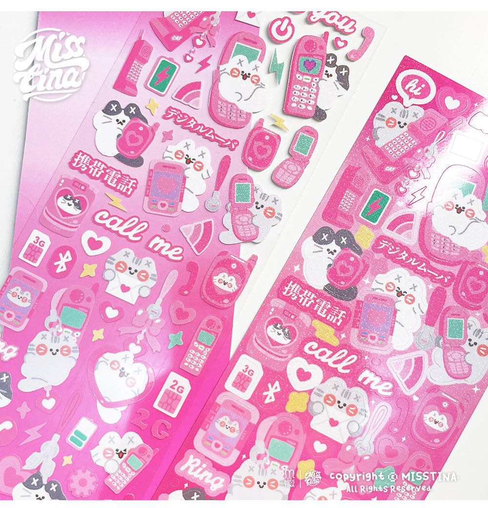 「MISSTINA」 Retro mobile phone MI flash film borderless stickers original cat waterproof notebook stickers celebrity card
