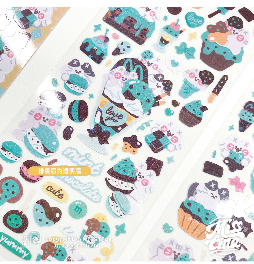 MISSTINA Mint Chocolate Mi Flash Film Borderless Sticker Original Waterproof Notebook Matte Film Star Coo Card