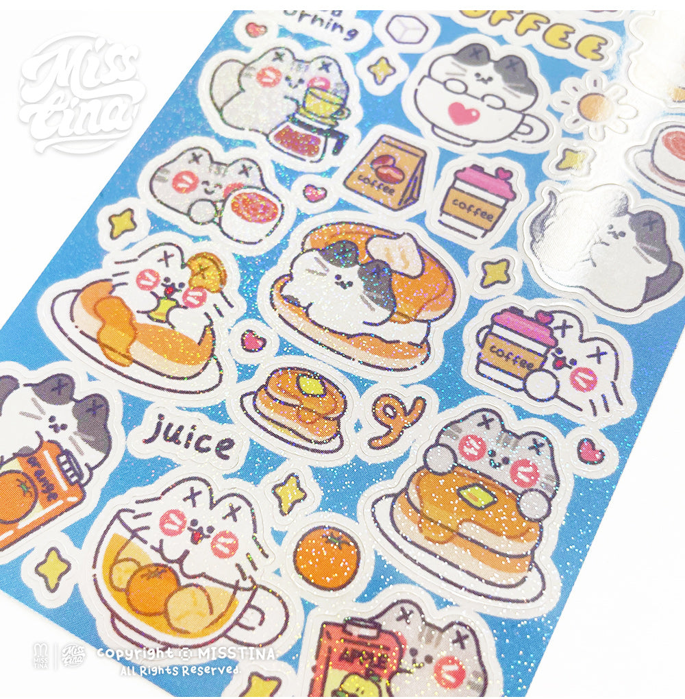 "MISSTINA" Breakfast MI series flash film stickers original waterproof diary notebook stickers celebrity card stickers