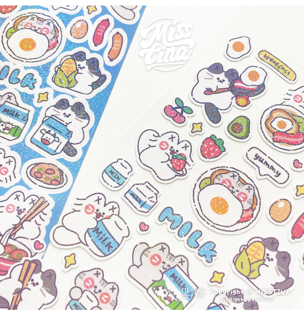 "MISSTINA" Breakfast MI series flash film stickers original waterproof diary notebook stickers celebrity card stickers