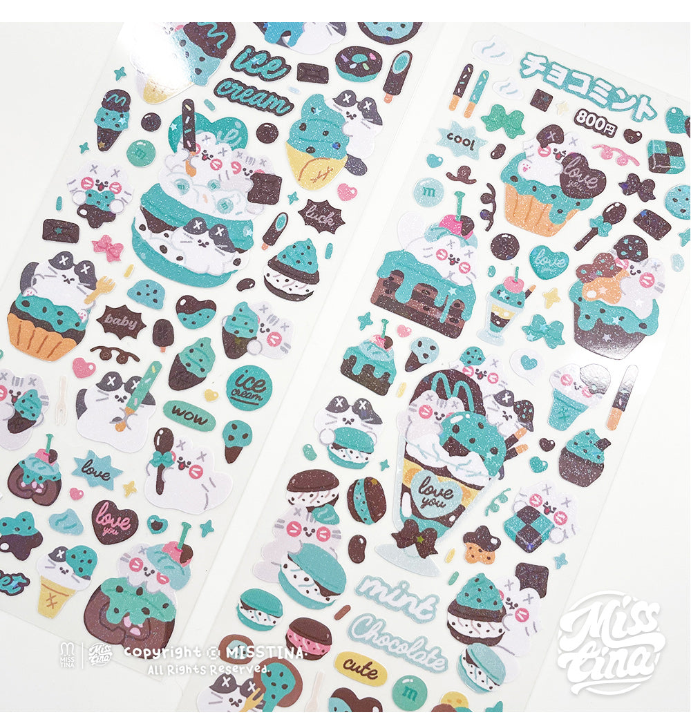 MISSTINA Mint Chocolate Mi Flash Film Borderless Sticker Original Waterproof Notebook Matte Film Star Coo Card