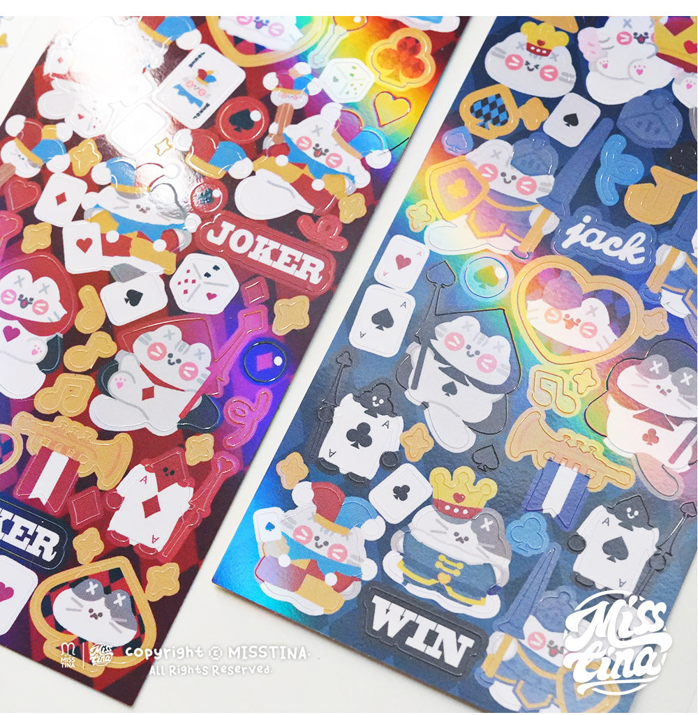 "MISSTINA" MI's red and blue Poker Kingdom plain laser film stickers original waterproof notebook stickers
