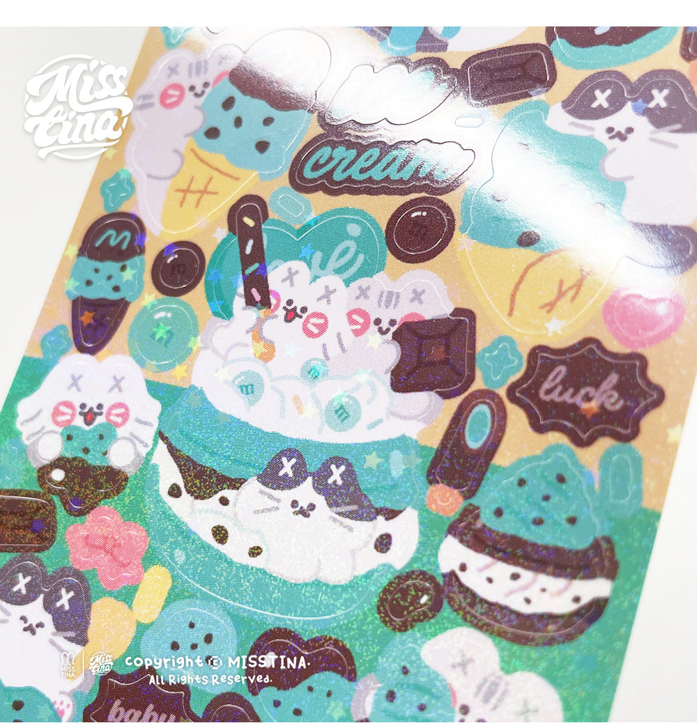 MISSTINA Mint Chocolate Mi Flash Film Borderless Sticker Original Waterproof Notebook Matte Film Star Coo Card