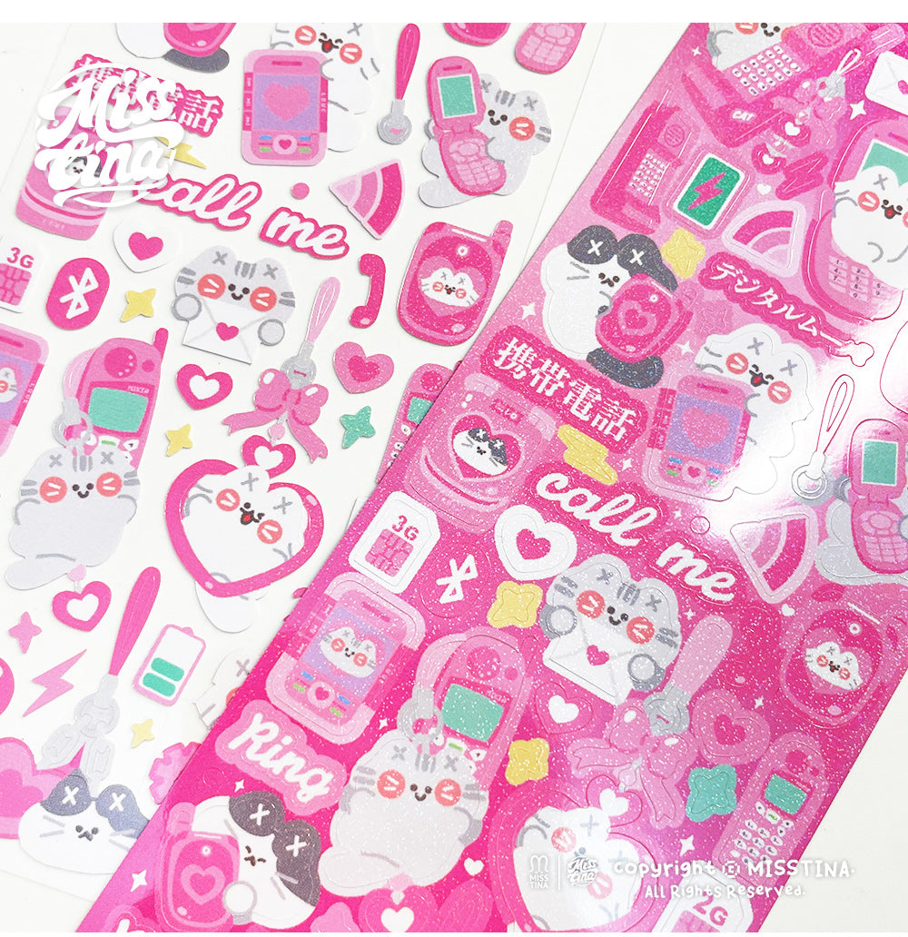「MISSTINA」 Retro mobile phone MI flash film borderless stickers original cat waterproof notebook stickers celebrity card