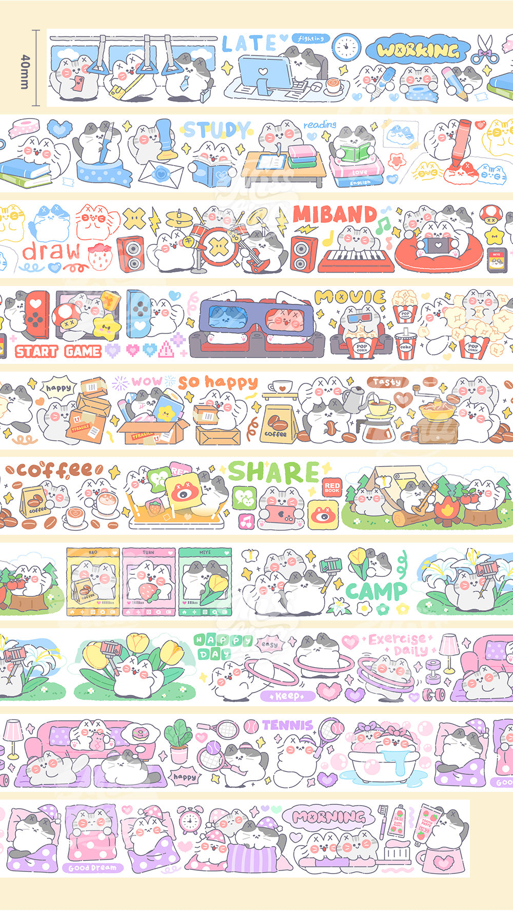 "MISSTINA" tape MI's 365-day glossy PET and paper special oil decorative notebook stickers original cat