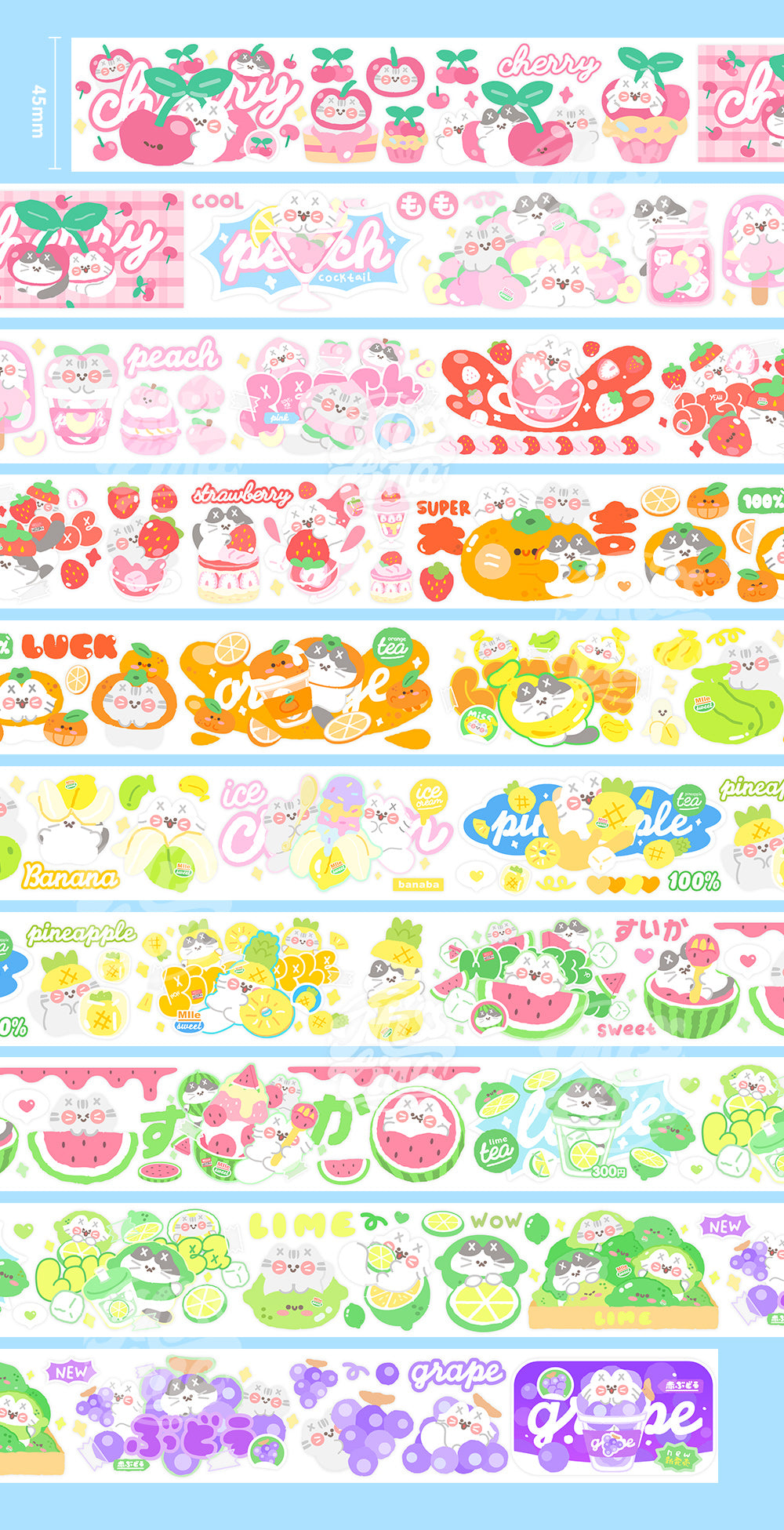 "MISSTINA" tape MI favorite fruit season glossy PET decorative notebook sticker original cat material
